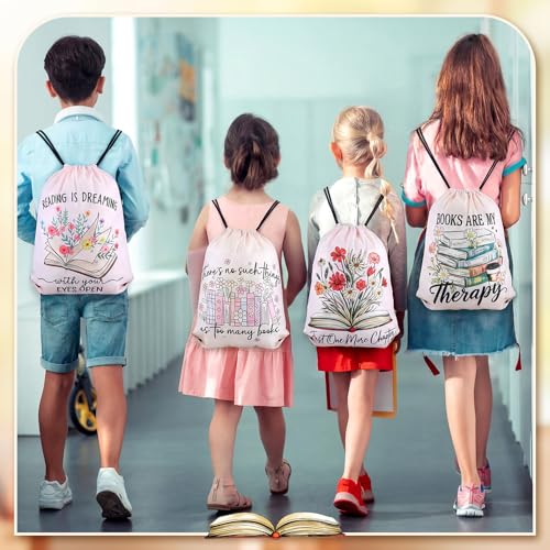 Bulyoou 24 Pcs Book Lover Drawstring Backpack Reading Books Gift Drawstring Bags Large Read Reusable String Bag for Book Club Librarian Bookish Teacher Reward Supplies Gifts - style: Book Lover