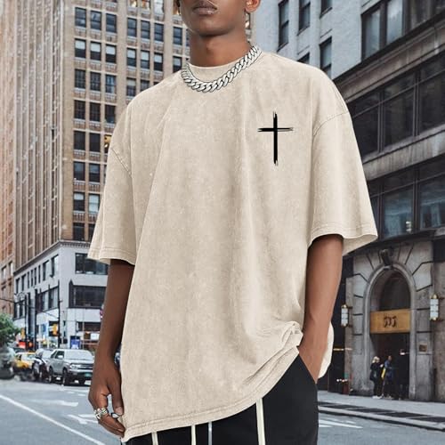 Christian Jesus Shirt for Men Religious Bible Verses Shirts Oversized Graphic Tees Vintage Acid Wash Tshirt God Tops - color: Apricot, size: Small