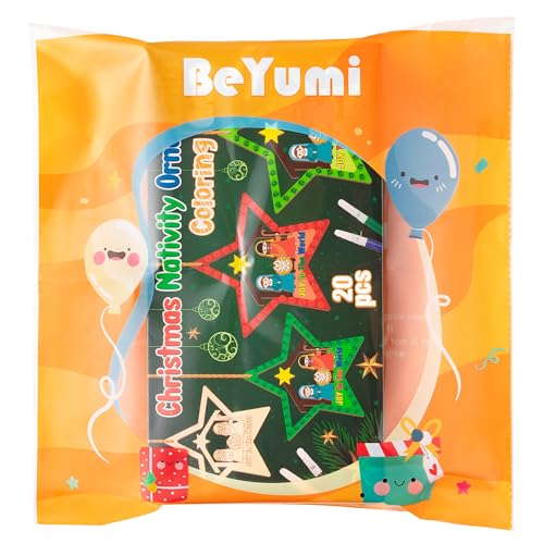 BeYumi Christmas Wooden Star Craft - 20Pcs DIY Wooden Star Ornaments Craft Kit for Kids Make Your Own Nativity Stars Christian Religious Xmas Craft with Gem Sticker Church Party Decoration Supplies - style: Star