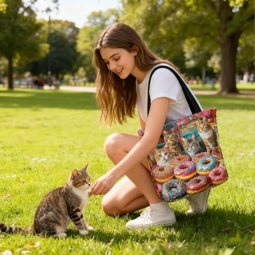 Funny Christian Tote Bags For Women With Zipper Christian Gifts For Work Gym Travel Beach Women With Large Capacity - color: Donuts