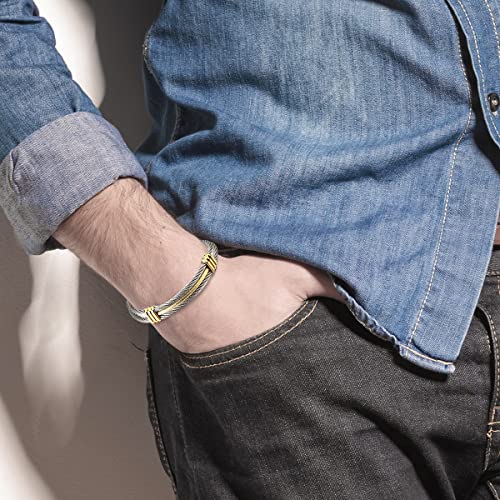 Men Women Stainless Steel Twisted Cable Adjustable Cuff Bangle Bracelet - color: B-Metal Color: Silver & Gold