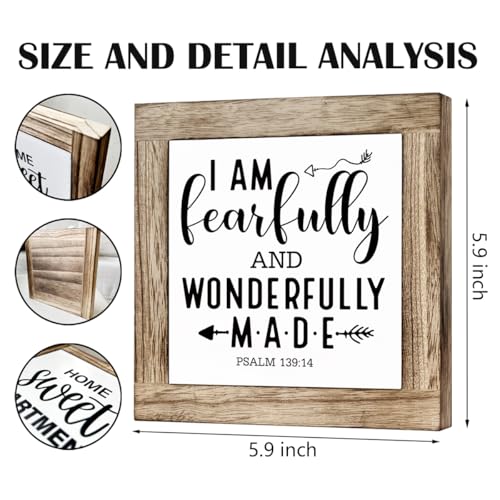 Christian Wood Sign, Rustic Farmhouse Style Christian Decor, Affirmation Wood Signs for Home Office Decor, I am Fearfully & Wonderfully Made Sign, Bible Verse Psalm 139:14 Signs - color: Christian22