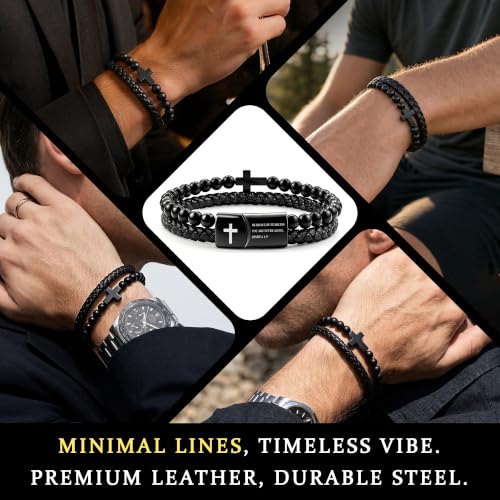 Mens Bracelet Christian Cross Braided Leather - color: D+black