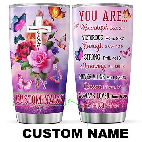 CUBICER Personalized Coffee Tumbler Flowers Customized Name Travel Mugs Oz Christian Gifts For Mom Women Stainless Steel Cups Insulated Tumblers Inspirational Quotes Mothers Day - color: Christian