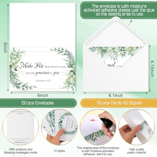 Affrolling 50 Pack Christian Thank You Cards Bulk with Envelopes Stickers - style: Leaf
