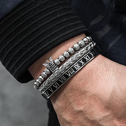 WFYOU Stainless Steel Bracelets for Men Gold Cuff Bracelet Birthday Gifts - color: Silver 10
