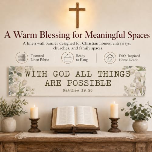 Christian Wall Decor Banner with Bible Verse, Floral Farmhouse Hanging Sign for Porch Entryway Front Door, Inspirational Scripture Home Decoration, Elegant Indoor Outdoor Flag, 48 x 9 Inches - color: color_name02