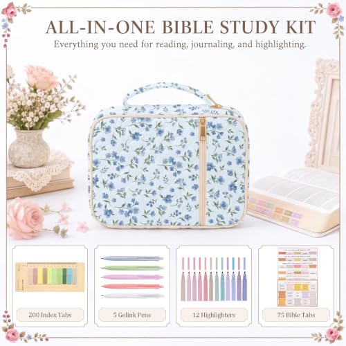 Britimes Bible Cover Case for Women, Blue Bible Cover with Accessories - color: Blue Floral