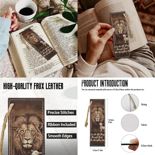 Faux Leather Bible Cover Church Bible Bag with 2 Pcs Bookmarks Brown Cross Lion Lamb Print Book Covers Carrying Bible Case with Zippered Pockets for Prayer, 2XL - color: Brown Cross Lion Lamb, size: XX-Large