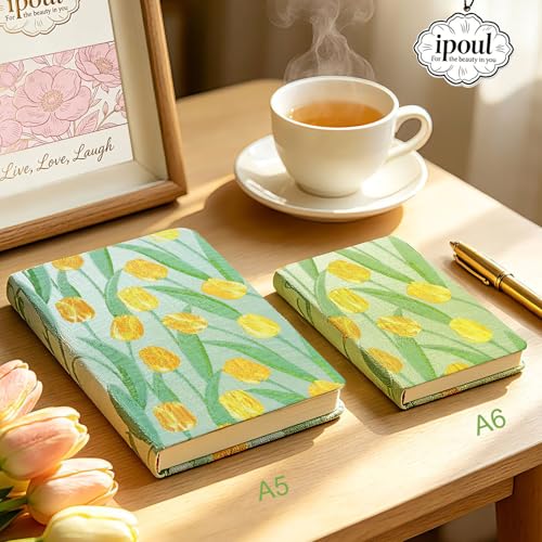Tulip Gifts, Floral Journal, Cute Notebook, Embroidered Flower Cover, A5, Lined Paper, Wide Ruled, Hardcover, Lay Flat, Journal for Women, Pretty, Garden Journal, Tulips - color: Flower-Tulip