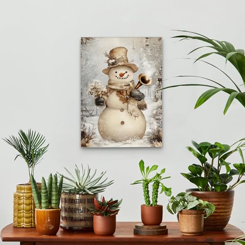 KSDUT Vintage Snowman Canvas Wall Art Decor - Retro Winter Holiday Xmas Artwork Canvas Frame Hanging Prints, Rustic Neutral Christmas Wall Decor for Home Farmhouse Gallery Decorations 11"x14" - color: Christmas-2
