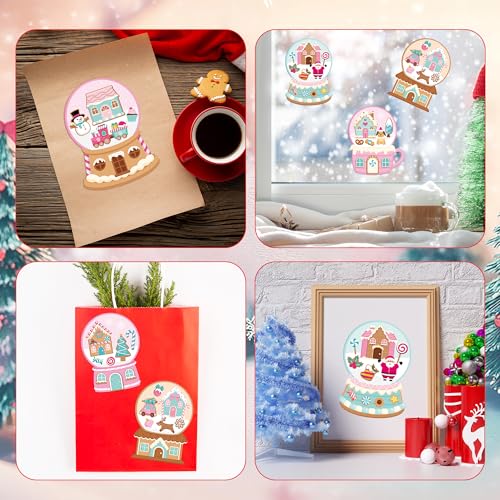 CY2SIDE Christmas Snow Globe House Stickers - 40PCS Pink Gingerbread House Make a Face Sticker Sheets for School Reward, DIY Crystal Ball Sticker Xmas Winter Party Supplies for Home Fun Project - style: Crystal Ball