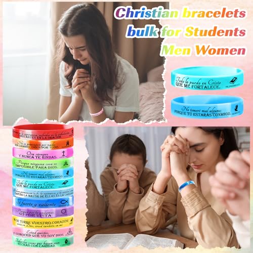 HyDren 120 Pcs Bible Verse Bracelets Christian Gifts Bulk - color: Rainbow Colors, style: Spanish