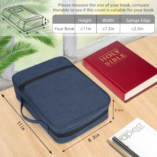 Bible Cover with Durable Handle, Carrying Book Case Church Bag Bible, Protective with Zippered Pocket, Bible Study Accessories Supplies, Book Protector for Book Lovers, Blue - color: Blue