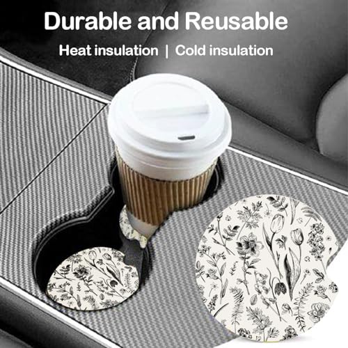 Ceramic Car Coasters – Absorbent Car Cup Holder Coaster Set for Women, Cute Aesthetic Car Accessories for Girls, 2 Pack (Cool Black) - color: Cool Black