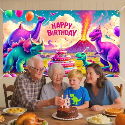 70.8x43.3 Inch Happy Birthday Dinosaur Banner Colorful Dino T-Rex Volcano Cake Balloon Backdrop Party Decoration Boys Kids Dinosaur Birthday Party Supplies Photo Background - color: ColorfulB548, size: 70.8 x 43.3 Inch