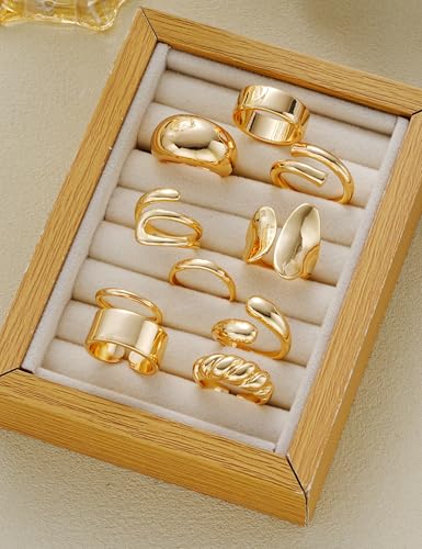 Gold Stackable Rings Set for Women, Gold Plated Chunky Crystal Finger Rings - color: Gold Chunky Rings