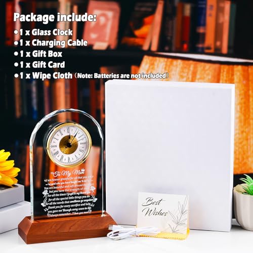 Arikyrist Glass Clock Gifts for Mom from Daughter Son with LED Light Base - color: Mom