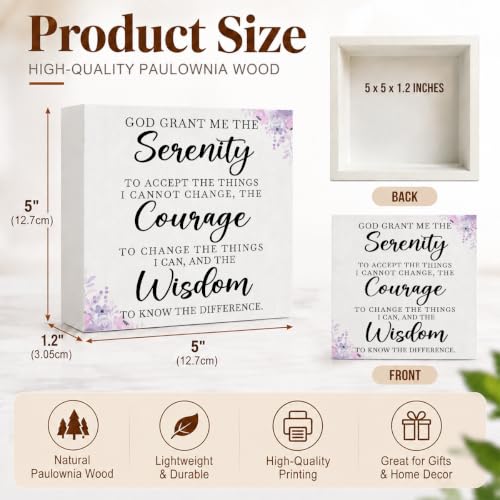 Serenity Prayer Christian Signs Plaques Wooden Box Sign Desk Decor, Rustic Religious Wood Block Plaque Box Sign Home Office Decor for Living Room Bedroom Bathroom Kitchen Shelf Table - color: Serenity