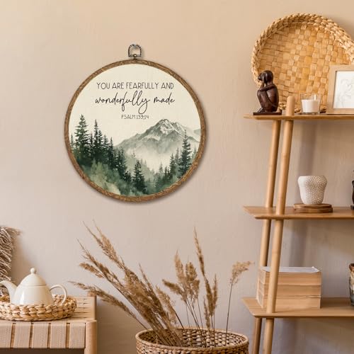 Christian Wall Art Decor-You Are Fearfully and Wonderfully Made Bible Verse Hanging Artwork, Faith Scripture Prints for Bedroom Living Room Prayer Room, 10 Inch Round Wall Hanging Decor Gift for Believers (Green-Psalm139:14) - color: Green-Psalm139:14