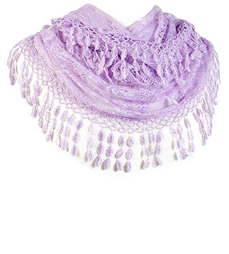 Scarf& Feminine Lace Infinity with Teardrop Fringes - color: Lavender