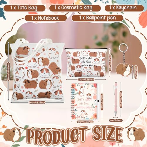 Kinlop 5 Pcs Guinea Pig Gift Set Tote Bag Cosmetic Bag Notebook Pink Pen - color: Pink, style: Guinea Pig