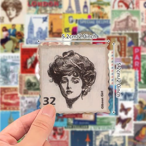 Vintage Travel Postage Stamp Stickers - World Landmarks USA Australia Brazil Waterproof Vinyl Stickers for Journal Planner Laptop Scrapbooking - color: Wanderlust Stickers, style: Art Deco