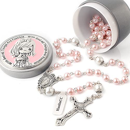 HanlinCC Catholic Rosary Glass Beads Necklace with Gift Box