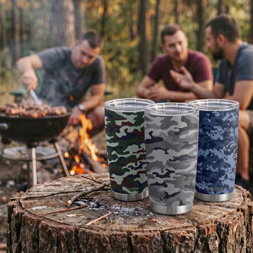 SANDJEST Camo Tumbler 20oz Stainless Steel Double Insulated, Travel Coffee Cup, Gifts for Men Women, Hunting Lovers, Birthday Christmas - color: Camouflage