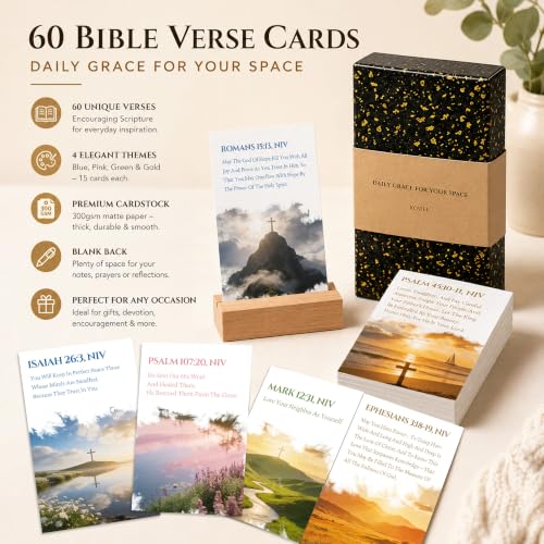 60 Landscape Bible Verse Cards with Stand - Encouragement & Inspiration Scripture Cards - Mini Prayer Cards Christian Gifts with Display Holder - Uplifting Bible Verses for Desk Decor (2.1x3.3") - color: POETIC SCENERY