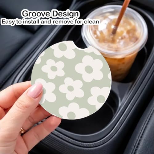 Car Coasters for Cup Holders, 2 Pack Absorbent Ceramic Cup Holder Coasters for Car, Car Cup Coasters with Stylish Design, Cute Car Accessories for Women Interior, Universal Fit (Green) - color: Green