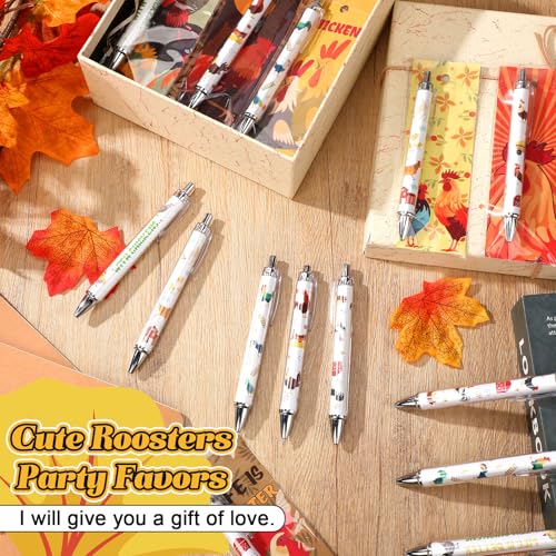 Sayglossy 120 Pcs Rooster Chickens Pens Bookmarks Gift Bulk for Women Rooster Chickens Party Favors Inspirational Retractable Ballpoint Pen Bookmarks for Teacher Women Office Supplies - style: Chicken