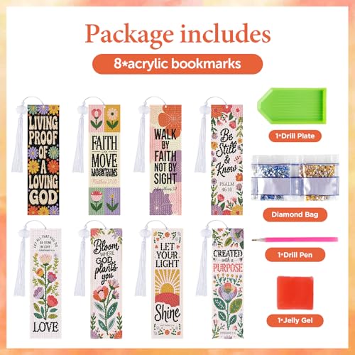 8 Pieces Christian Bible Verse Diamond Art Bookmarks 5d Christian Beaded Bookmark Acrylic Tassel Bookmark for DIY Making Beginners Adults Arts Craft Supplies (Boho Floral) - color: Boho Floral