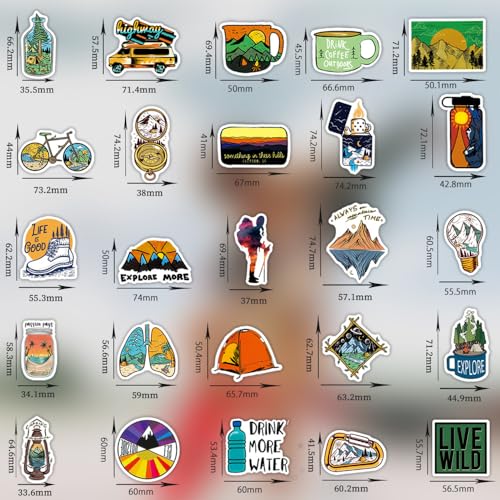Outdoor Camping Hiking Adventure Stickers, 100pcs Waterproof Vinyl Travel Stickers for Water Bottle Laptop, Wilderness Nature Roadtrip Decals for Camper Bike Bumper Car Suitcase Luggage Skateboard - color: Green