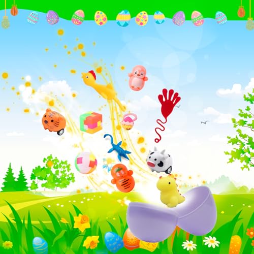 GOAUS Easter Eggs Fillers Party Favors for Kids 220 pcs, Small Toys Prizes with 100 Surprise Eggs for Filling, Goodie Bags Stuffers - style: 220 toys &100 eggs