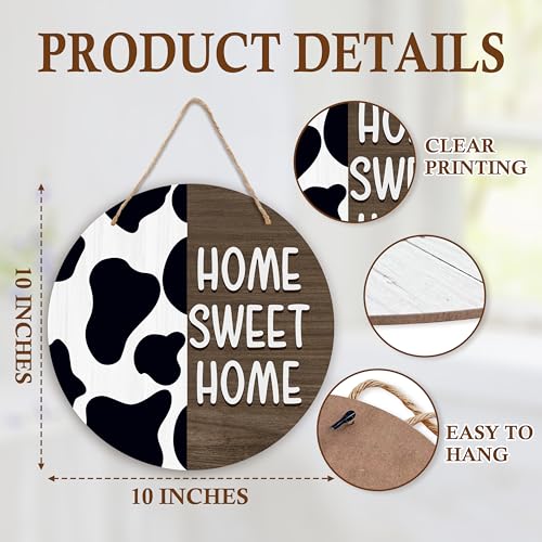 Welcome Sign For Front Door, Home Sweet Home Welcome Sign, Cow Decor Farm Gifts, Cow Round Wooden Signs House Decor, Western Farmhouse Front Door Porch Hanging Decoration, Cows Signs Decors -22 - style: Cow