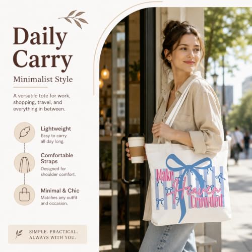 Christian Canvas Tote Bag, Bible Verse Reusable Shopping Bag - color: Make Heauen Crowded