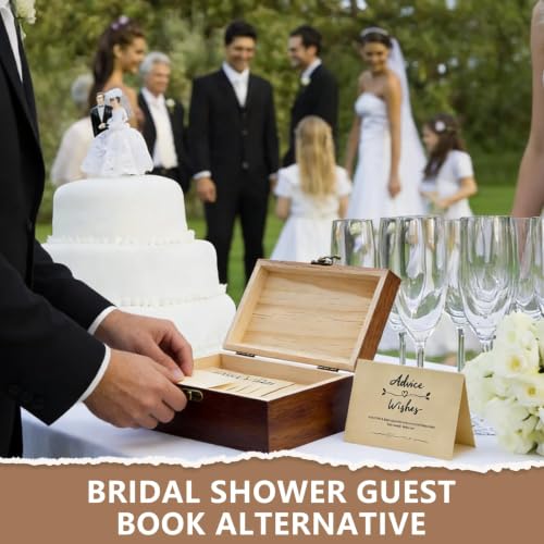 Wooden Advice & Wishes Memory Box with 50 Pcs Kraft Tan Cards for Wedding - Bridal Shower Guest Book Alternative- Versatile Keepsake for Newlyweds, Baby Shower, Graduation & Birthday Party (Set) - color: Set