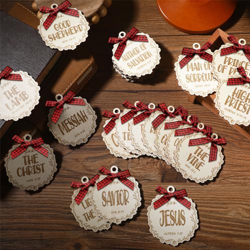 Soaoo 50 Pcs Christmas Names of Jesus Wooden Ornaments, Novel, Beige - color: Beige, size: Novel