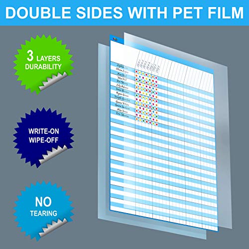 6 Pack Multi-Color Dry Erase Incentive Chart/Chore/Responsibility/School Attendance/Homework Progress Tracking Chart, 6 Pack in Multi-Color, 36 Rows X 25 Columns (17" x 22.5") with 1056 Stars - size: 17" x 22.5", style: 6 Pack + Stickers