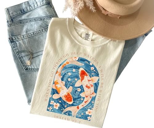 Daytee Isaiah 43 2 Shirt Garment Dyed Tee Christian Koi Fish Shirt Bible Verse Shirt Faith Graphic Tee - size: XX-Large