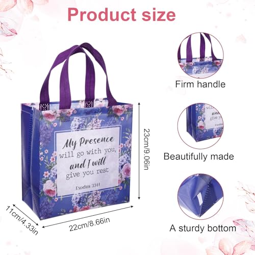 Mowouhn 32 Pcs Flower Christian Gifts Bags with Handles Religious Gifts Bag Bulk for Women, Non-Woven Reusable Bible Verse Scripture Tote Baptism Church Holiday Inspirational Christian Party Favor