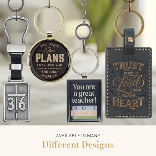 Christian Art Gifts Inspirational Scripture Keychain Accessory for Men & Women: Strong & Courageous Encouraging Bible Verse, Chic, Stylish & Sturdy for Key Rings, Lanyards, Backpacks, Navy Blue & Gold