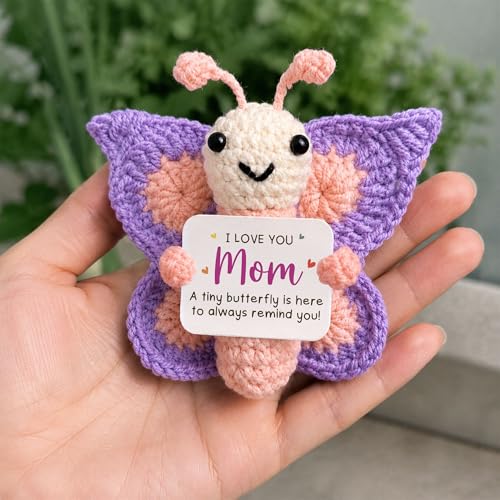 Birthday Gifts for Mom from Daughter Son - Small Best Gifts for Mama, Mother In Law, First Time New Mom - I Love You Mother Positive Crochet Butterfly Decorations - color: Style 5