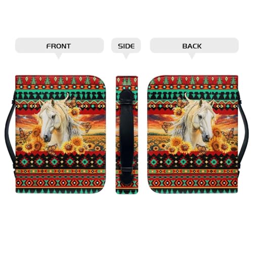 Leather Bible Covers for Women Bible Case Bible Bag Tote with Leather Bookmark,Aztec Boho Horse,X-Large - color: Aztec Boho Horse, size: X-Large