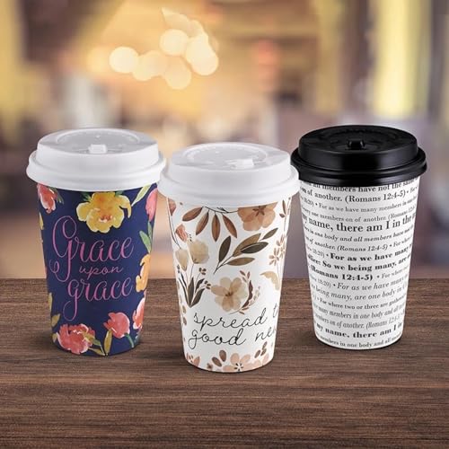 Living Grace Disposable Coffee Cup with Lid - 12-Ounce Hot Beverage Cups, 25-Count, Grace Upon Grace - color: Grace