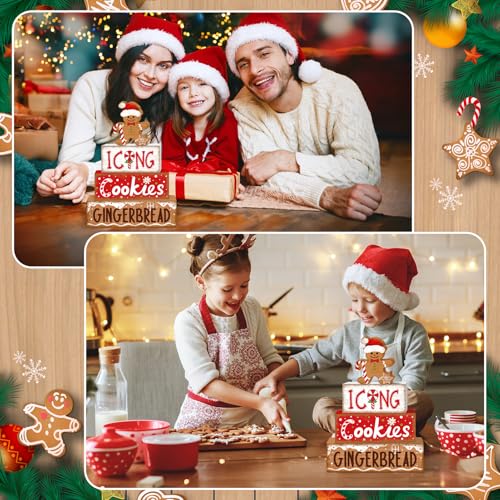 Britimes Tiered Tray Decor Set, 4 Pack, Wooden, Christmas Gingerbread - style: Icing Gingerbread