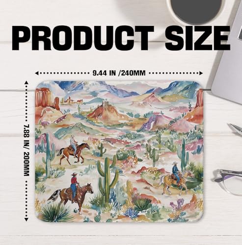Colorful Western Cowboy Mouse Pad, Rustic Southwestern Cactus Desert Landscape Mouse Pads Mousepads Non-Slip for Computers Laptop Home Office Desk Accessories, 9.5x7.9 Inch - color: Western Cowboy