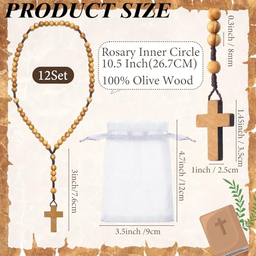 12 Set Olive Wood Catholic Rosary Beads Bulk with Organza Bag
