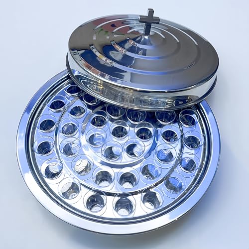 Polished Stainless Steel 3 Communion Trays with Cover for Church Service,Stackable 3 Communion Holy Serving Trays with 120pcs Cups,Cups Filler